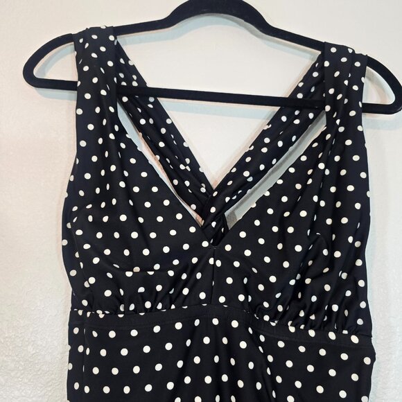 Lauren Ralph Lauren One Piece Swim Dress Women 18W Black Polka Dot Cross Strap - Picture 2 of 12